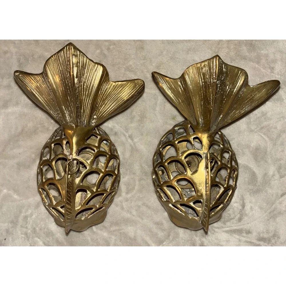 Vintage Rosenthal-Netter Brass Open Scale Hanging Koi Fish Lantern Set (2)‎